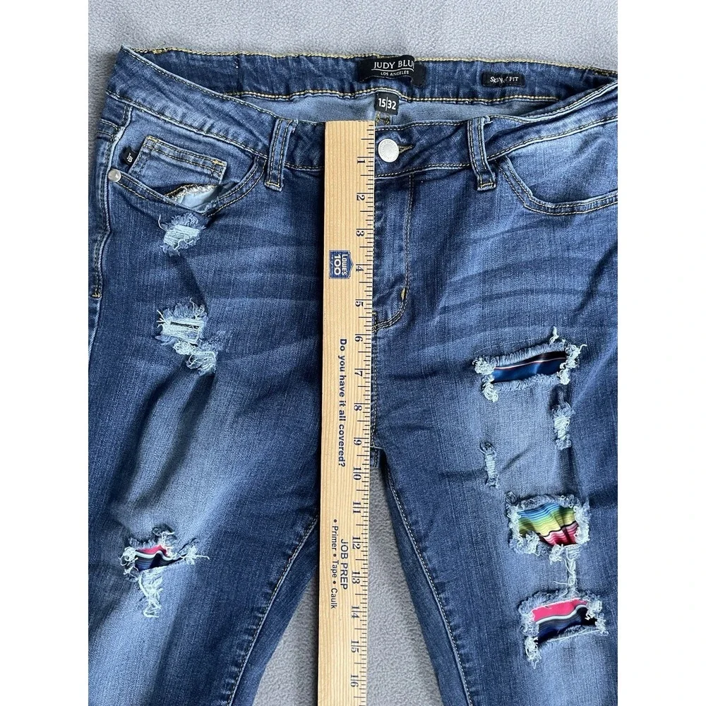 Judy‎ Blue Jeans Womens 15 Blue Skinny Fit Patchwork Distressed 30x27